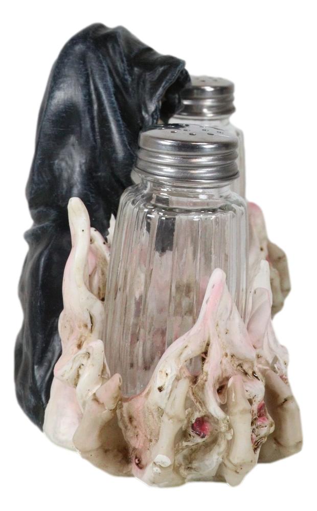 Grim Reaper Skeleton With Damned Souls Lake Of Fire Salt And Pepper Shakers Set