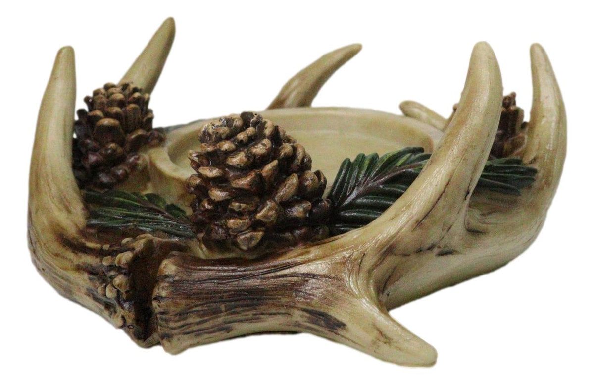 Antler Haven Candle Ring Holder Or Candleholder Rustic Deer Antler & Pinecone