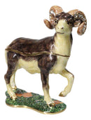 Brown Great Horned Ram Sheep Pewter Austrian Crystals Trinket Jewelry Box