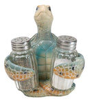Nautical Marine Blue Giant Sea Turtle Hugging Salt And Pepper Shakers Holder Set