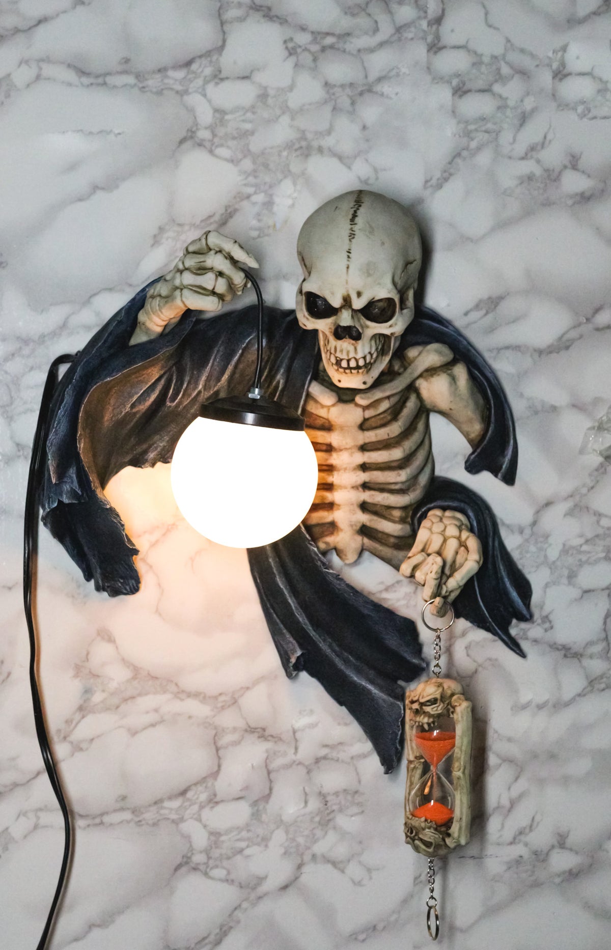 Ebros Time Waits For No Man Grim Reaper Skeleton Wall Relief Lamp with Hourglass