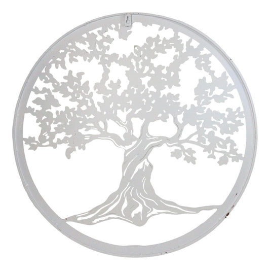 White 24"D Oversized Celtic Tree of Life Medallion Metal Wall Circle Plaque