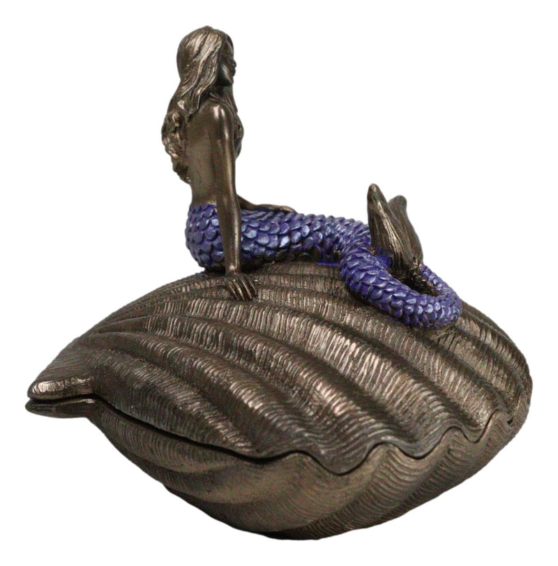 Beautiful Mermaid Sitting On Giant Sea Shell Decorative Jewelry Box Figurine