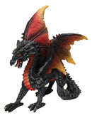 Gothic Guardian Black Spiked Fire Dragon Figurine With Ember Flame Wings