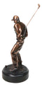 Pro Golfer Swinging Golf Club Bronze Electroplated Figurine With Pedestal 11"H