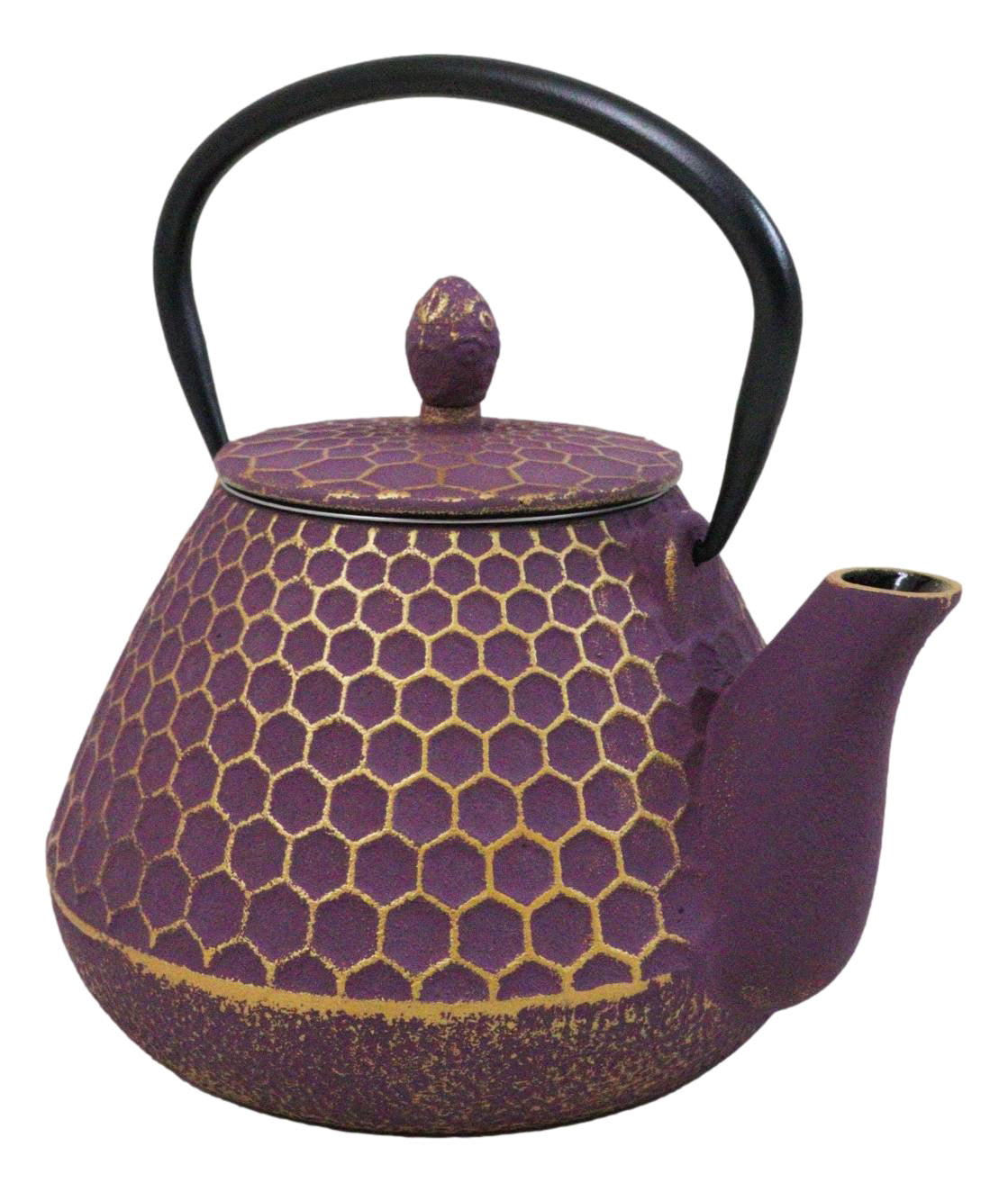 Traditional Oriental Tetsubin Purple Honeycomb Design Cast Iron Teapot 32oz
