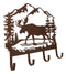 Rustic Western Moose Deer By Pine Forest Mountain 4-Peg Wooden Wall Hooks Plaque