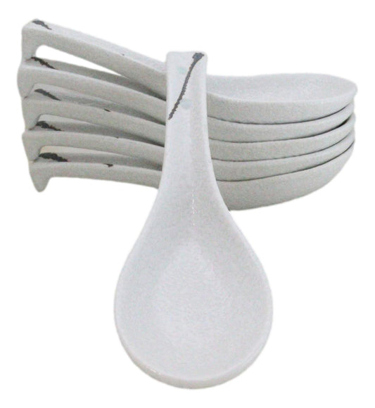 Pack of 6 Yukino Hana Collection Ceramic Asian Soup Spoons With Hook 5.75"L