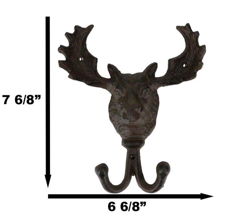 Cast Iron Western Rustic Bull Moose Antlers Head Wall Double Hooks Plaque