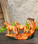 Three Howling Wolves Family Faux Wood Sculpture, Rustic Woodland Wolf Pack Decor