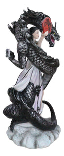 Legends Oriental Black Dragon King With Red Fans Geisha Dancer Fairy Figurine