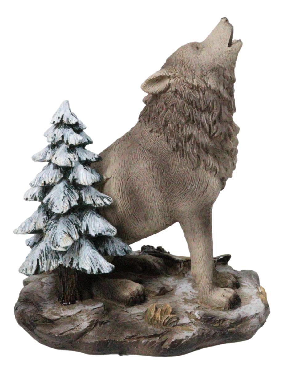 Wild Heritage Call of the Wild Howling Gray Wolf By Snowy Pine Tree Figurine