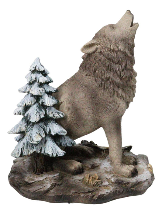 Wild Heritage Call of the Wild Howling Gray Wolf By Snowy Pine Tree Figurine