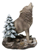 Wild Heritage Call of the Wild Howling Gray Wolf By Snowy Pine Tree Figurine