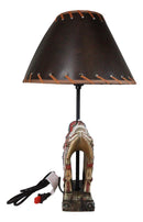 Rustic Western Cowboy Horse Saddle with Ichthys Jesus Fish Symbol Table Lamp