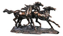 Three Equestrian Wild Galloping Horses Large Statue 18" Long Electroplated