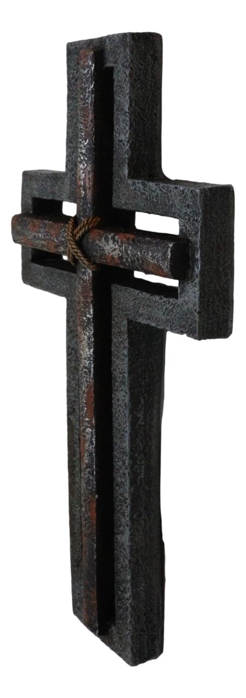 Rustic Western Layered Rust Finish Crossed Ropes Wall Cross Christian Plaque