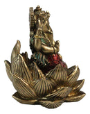 Hindu Deity God Ganesha Ganapati Seated On Padma Lotus Flower Mini Figurine