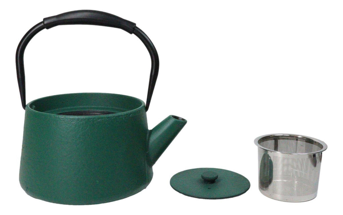 Matte Green Modern Straight Edge Design Tetsubin Larger Cast Iron Teapot 33oz