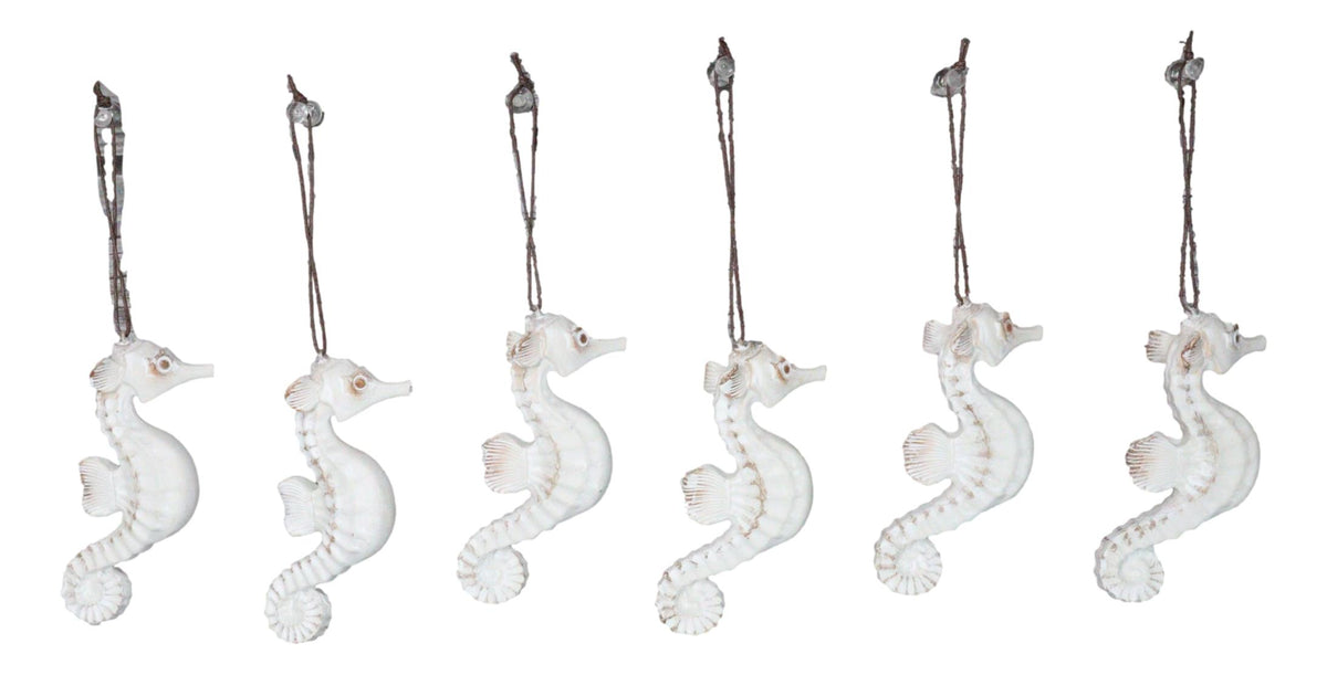 Set Of 6 Antique White Seahorses Ocean Marine Wall Hanging Decor Tree Ornaments