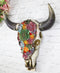 Rustic Southwest Bull Cow Skull With Floral Cactus Succulents Wall Decor Plaque
