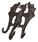 Pack Of 2 Cast Iron Rustic Fantasy Viking Beowulf Dragon 3Pegs Wall Keys Hook