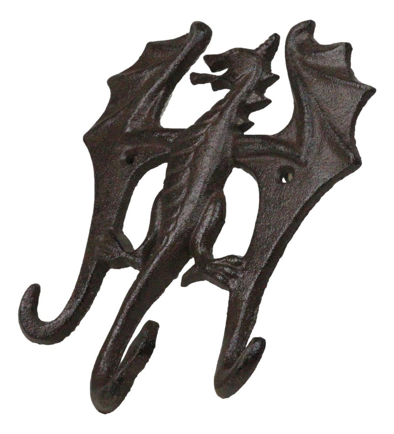 Pack Of 2 Cast Iron Rustic Fantasy Viking Beowulf Dragon 3Pegs Wall Keys Hook