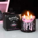 Set Of 2 Gothic Draculina Pink Vampire Tears Black Unscented Pillar Candles