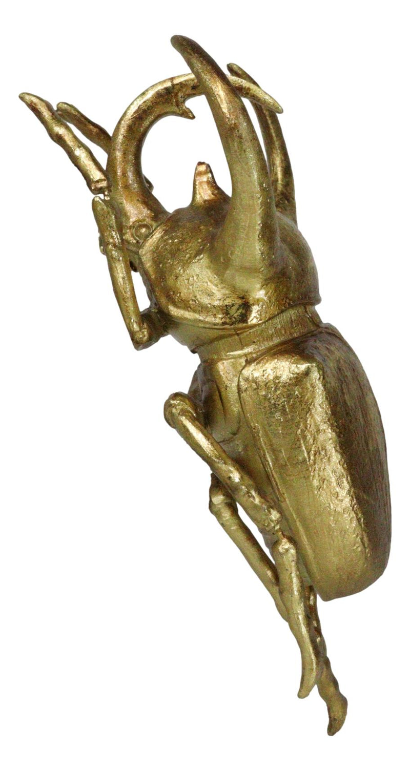 Medium Gold Resin 3 Horned Rhinoceros Beetle Wall Decor Or Tabletop Figurine