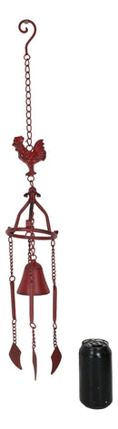 Cast Iron Rustic Red Chicken Rooster Hanging Garden Patio Bell Wind Chime Decor