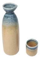Blue Brown River Ao Nagashi Porcelain Sake Carafe Flask 9oz & 4 Ochoko Cups Set