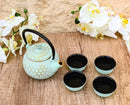 Mint Green Honeycomb Petite Cast Iron Teapot 10oz With 4 Mini Tea Cups Set