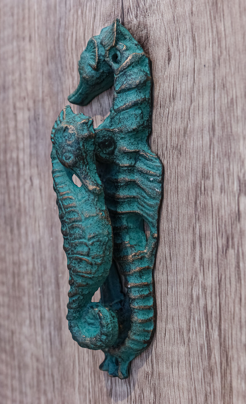 Cast Iron Verdigris Finish Sea Horse Door Knocker Cast Iron Verdigris Finish Sea Horse Door Knocker