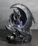 Gothic Dragon Guarding Crescent Moon with Faux Geode LED Crystals Figurine