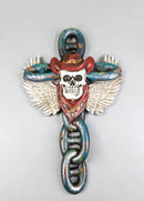 Gothic Angel Winged Cowboy Skull With Red Scarf Prison Shackle Chains Wall Cross