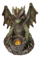 Earth Druid Dragon Holding Magic Cauldron Tea Light Candle Or Incense Holder