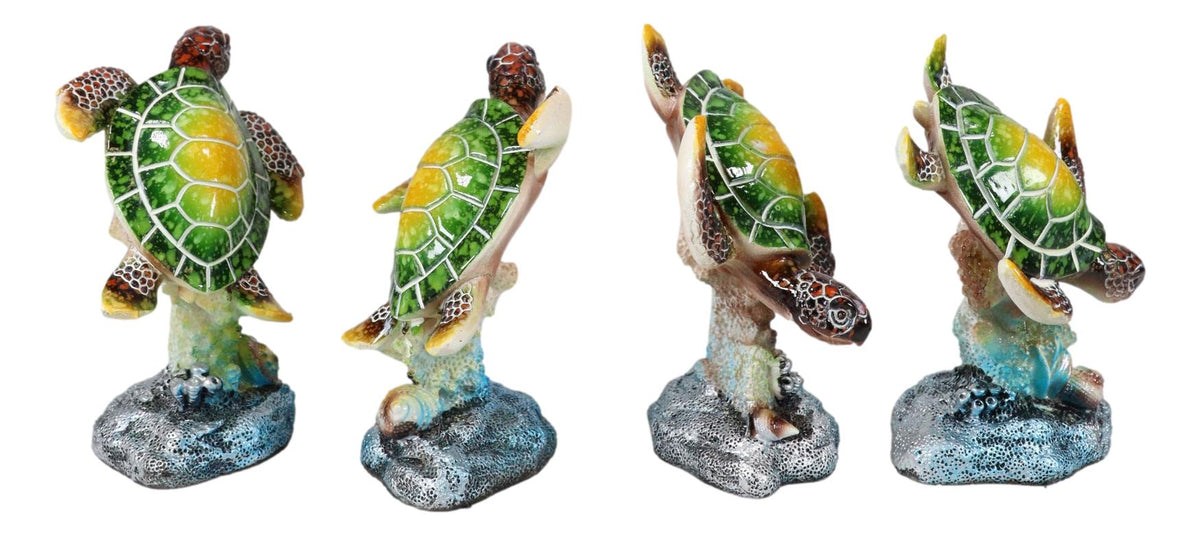 Colorful Coastal Ocean Marine Sea Turtle Tortoise Miniature Figurines Pack Of 12