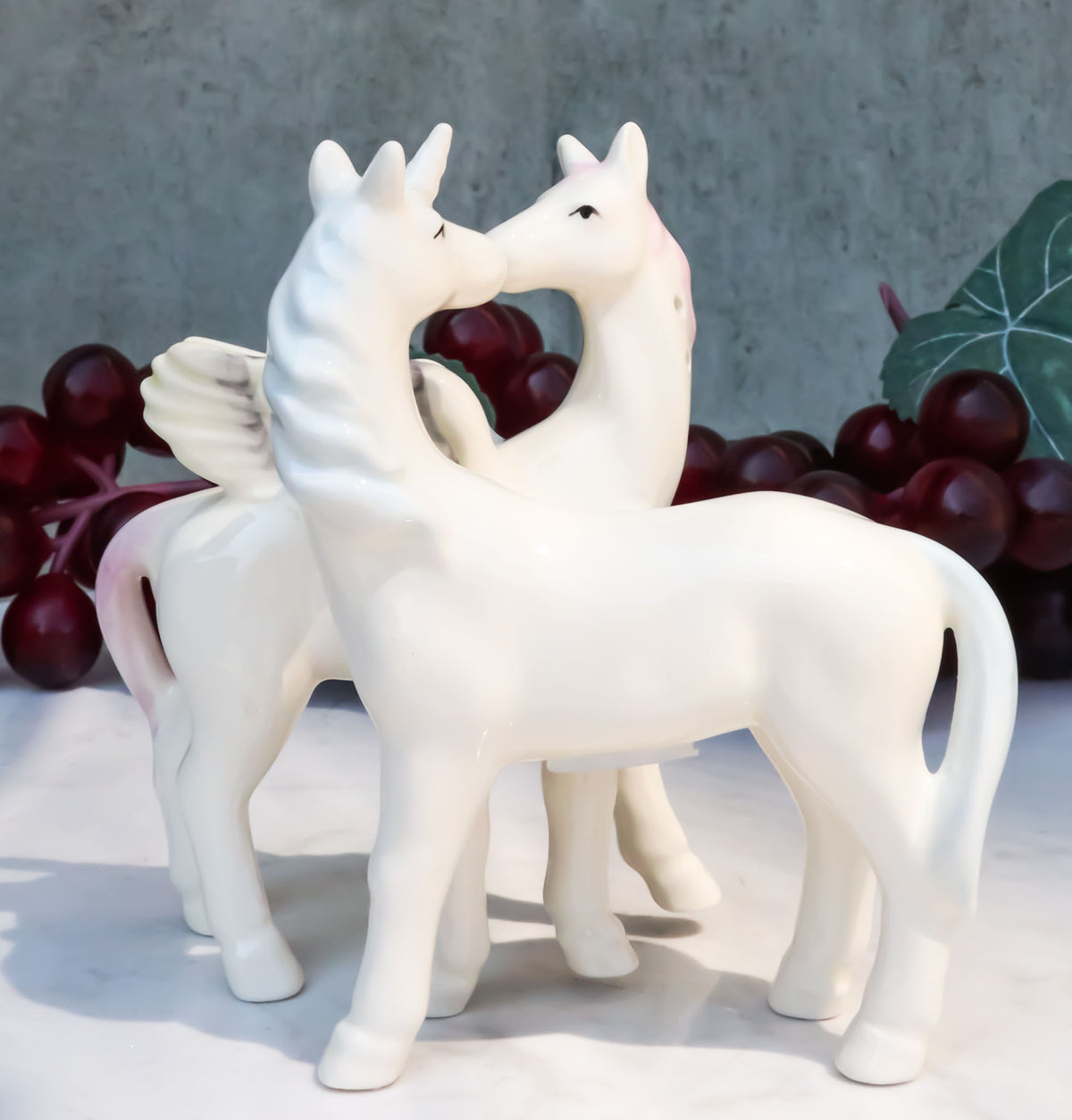 Ebros Kissing Unicorn and Pegasus Ceramic Magnetic Salt and Pepper Shakers Set