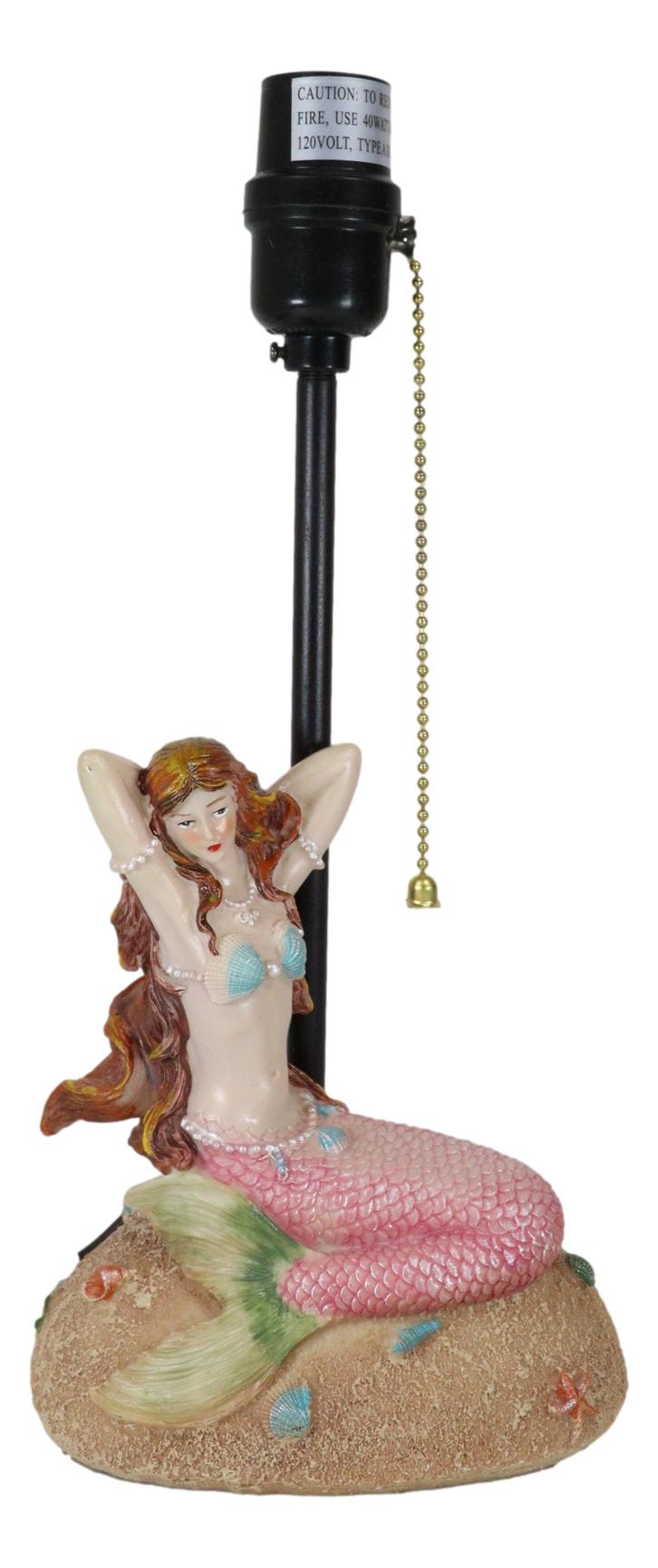 Venus Making Up Marine Sea Siren Mermaid With Pink Tail And Red Hair Table Lamp