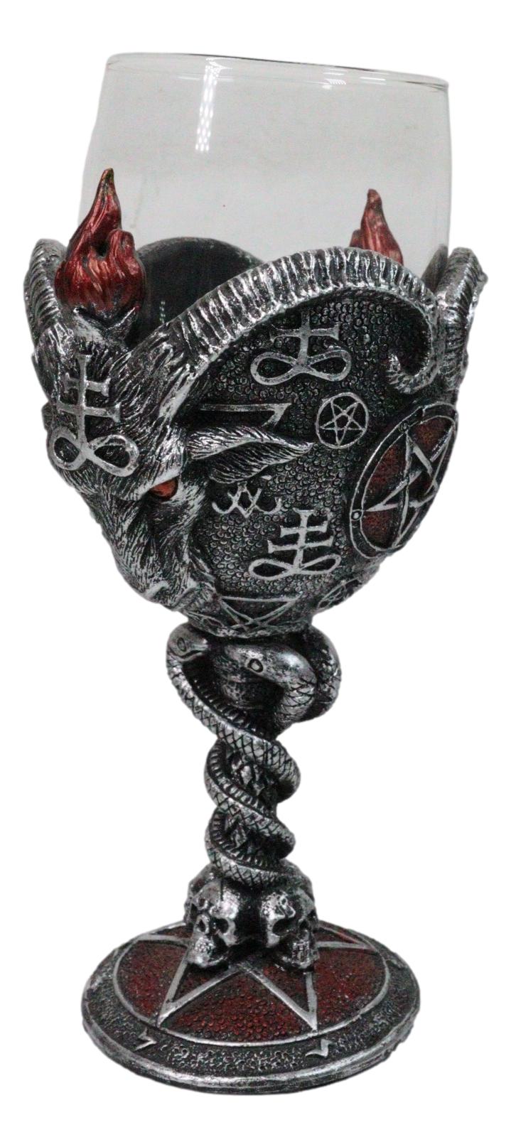 Occultic Sabbatic Goat Baphomet With Pentagram Wine Glass Goblet Drink Beverage Chalice