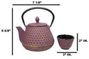 Royal Purple And Gold Honeycomb Tetsubin 27oz Cast Iron Tea Pot With 4 Cups Set