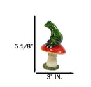 Rainforest Wildlife Green Pond Frog Sitting On Toadstool Mushroom Figurine