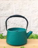 Matte Green Modern Straight Edge Design Tetsubin Larger Cast Iron Teapot 33oz