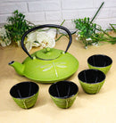 Green Dragonfly Traditional Tetsubin Cast Iron Tea Pot With 4 Cups Set 37oz