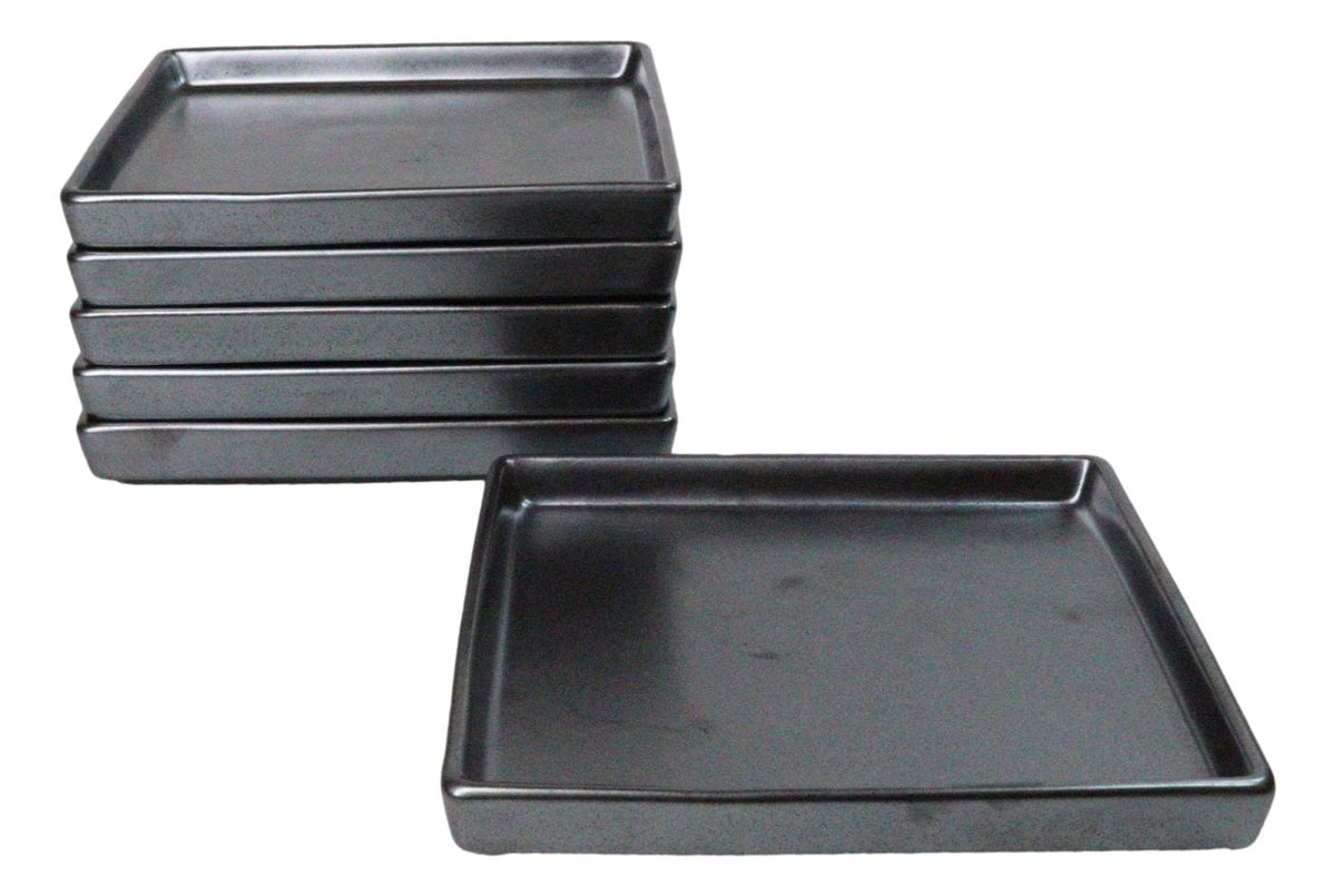 Pack Of 6 Iron Black Tetsu Kesho Ceramic Square Appetizer Salad Plates 6.25" L