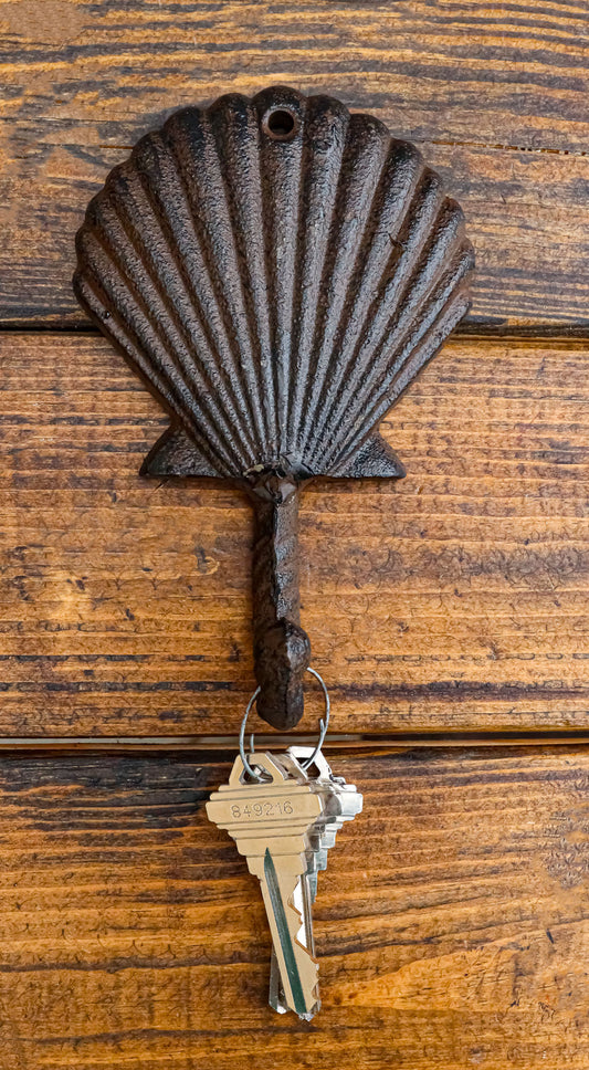 Pack Of Two Cast Iron Coastal Marine Ocean Scallop Shell Wall Coat Hook Hangers