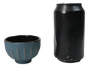 Blue Gold Ridged Lines Japanese Tetsubin Style Cast Iron Tea Cups Set of 4