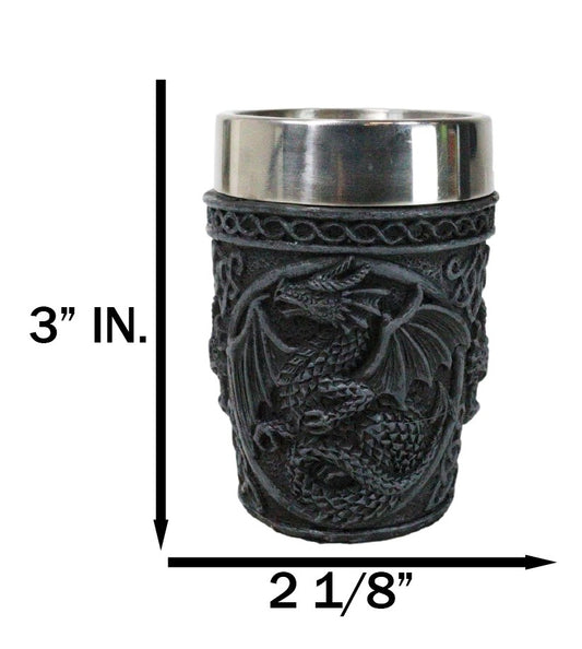 Set Of 2 Gothic Fantasy Moon Voyage Of The Dragon Celtic Knotwork Shot Glasses