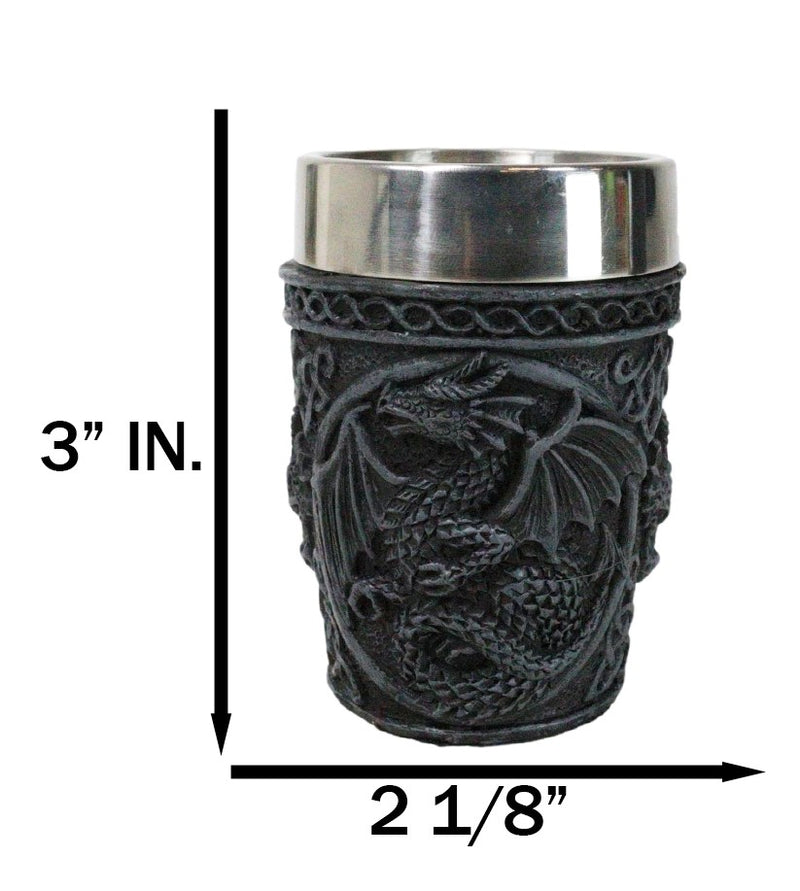 Set Of 2 Gothic Fantasy Moon Voyage Of The Dragon Celtic Knotwork Shot Glasses