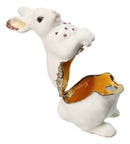 White Easter Bunny Rabbit Pewter Austrian Crystals Jeweled Trinket Jewelry Box